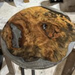 23" Spalted Sweet Gum Tabletop with Eye Candy Shadow Grey Epoxy