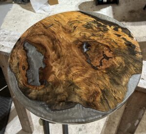 23" Spalted Sweet Gum Tabletop with Eye Candy Shadow Grey Epoxy