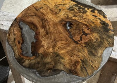 23" Spalted Sweet Gum Tabletop with Eye Candy Shadow Grey Epoxy