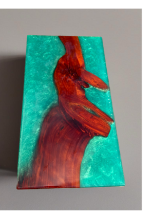 Red Cedar w/Okinawa Blue Epxoy, Small Side Tabletop/Art Piece